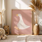 Minimalist White Goose Wall Art | Farmhouse Nursery Print | Neutral Baby Room Decor