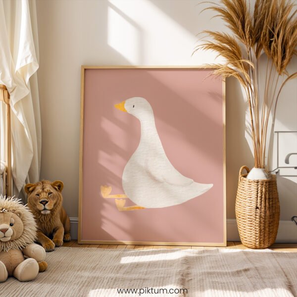 Minimalist White Goose Wall Art | Farmhouse Nursery Print | Neutral Baby Room Decor