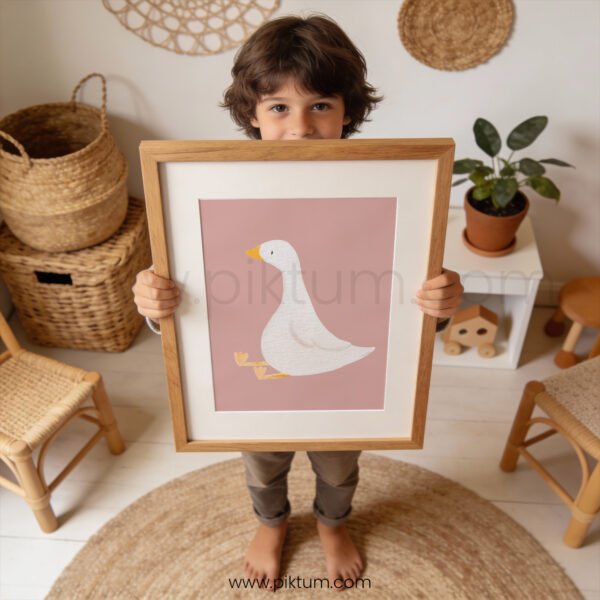 Minimalist White Goose Wall Art | Farmhouse Nursery Print | Neutral Baby Room Decor