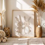 Bunny Best Friends Wall Art | Neutral Nursery Rabbit Print | Woodland Baby Room Decor