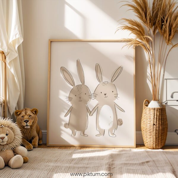 Bunny Best Friends Wall Art | Neutral Nursery Rabbit Print | Woodland Baby Room Decor