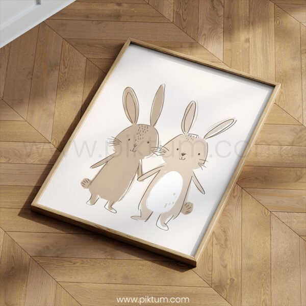 Bunny Best Friends Wall Art | Neutral Nursery Rabbit Print | Woodland Baby Room Decor