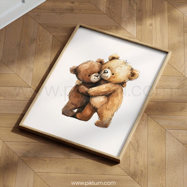 Teddy Bear Hug Wall Art | Cute Bear Nursery Print | Woodland Baby Room Decor