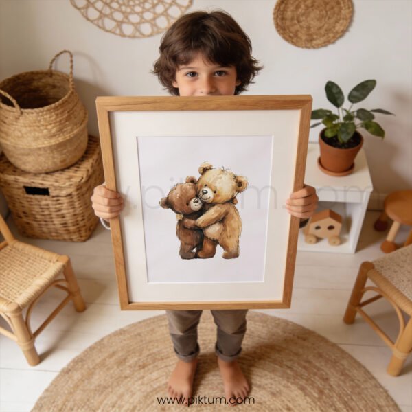 Teddy Bear Hug Wall Art | Cute Bear Nursery Print | Woodland Baby Room Decor