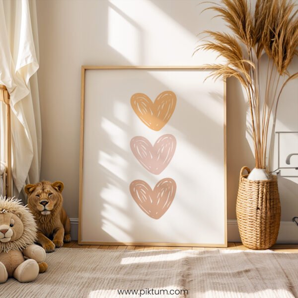 Neutral Heart Trio Wall Art | Minimalist Nursery Print | Modern Baby Room Decor