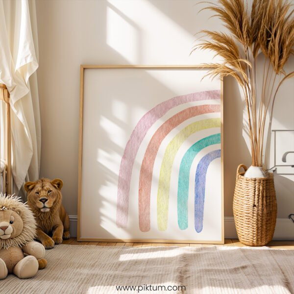 Soft Pastel Rainbow Watercolor Print | Minimal Nursery Wall Art