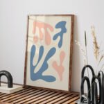 Abstract Printable Wall Art with Peach and Blue Organic Shapes