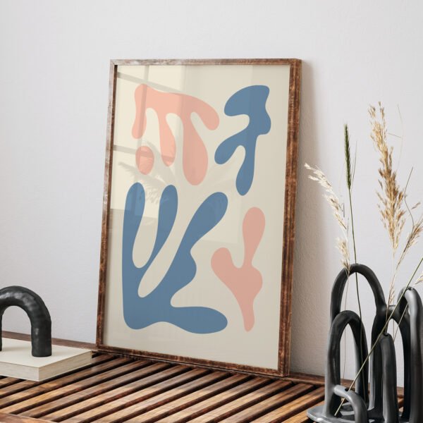 Abstract Printable Wall Art with Peach and Blue Organic Shapes