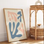 Abstract Printable Wall Art with Peach and Blue Organic Shapes