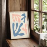 Abstract Printable Wall Art with Peach and Blue Organic Shapes