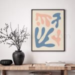 Abstract Printable Wall Art with Peach and Blue Organic Shapes