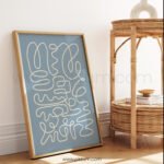 Abstract Blue Minimalist Line Art Print