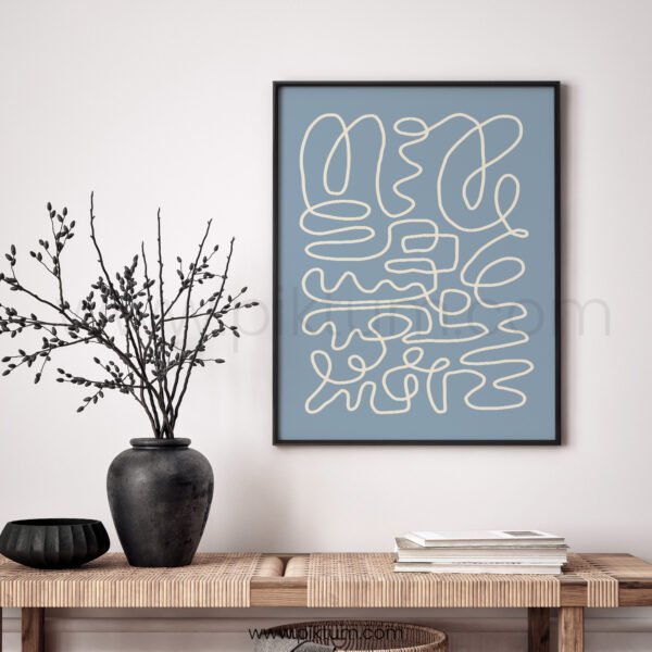 Abstract Blue Minimalist Line Art Print