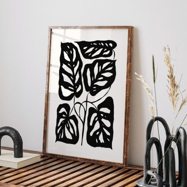 Modern Minimalist Black and White Botanical Print
