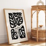 Modern Minimalist Black and White Botanical Print