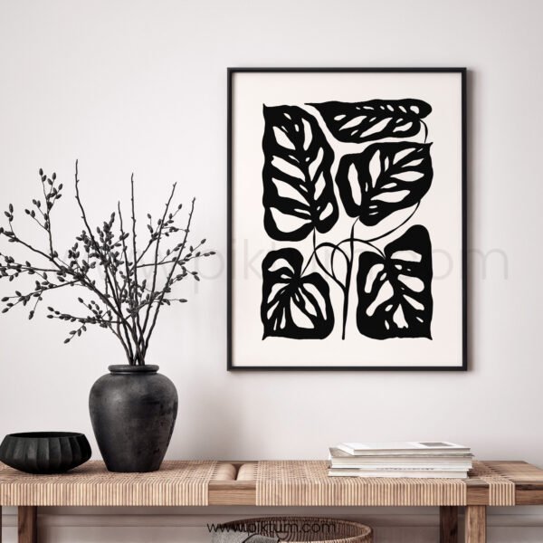Modern Minimalist Black and White Botanical Print