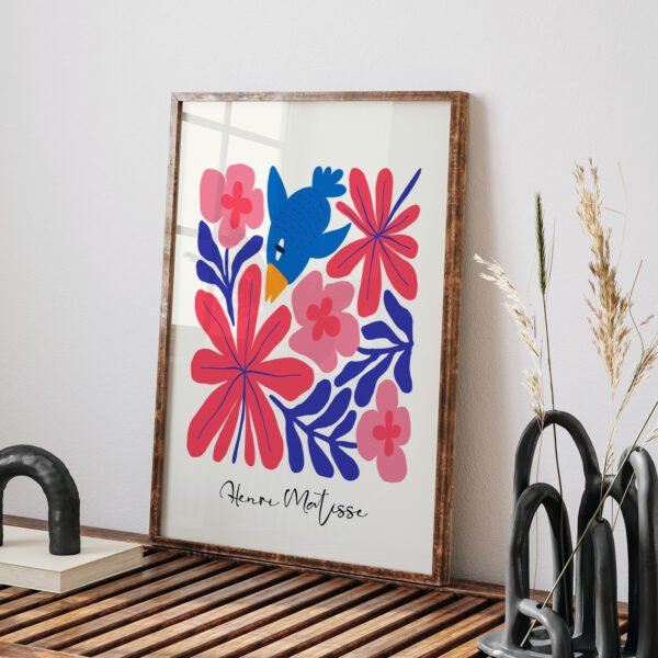 Vibrant Modern Bird and Floral Printable Wall Art