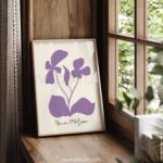 Printable Wall Art - Minimalist Floral Design in Purple
